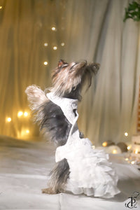 Cross Back White Tulle Ruffled Gown