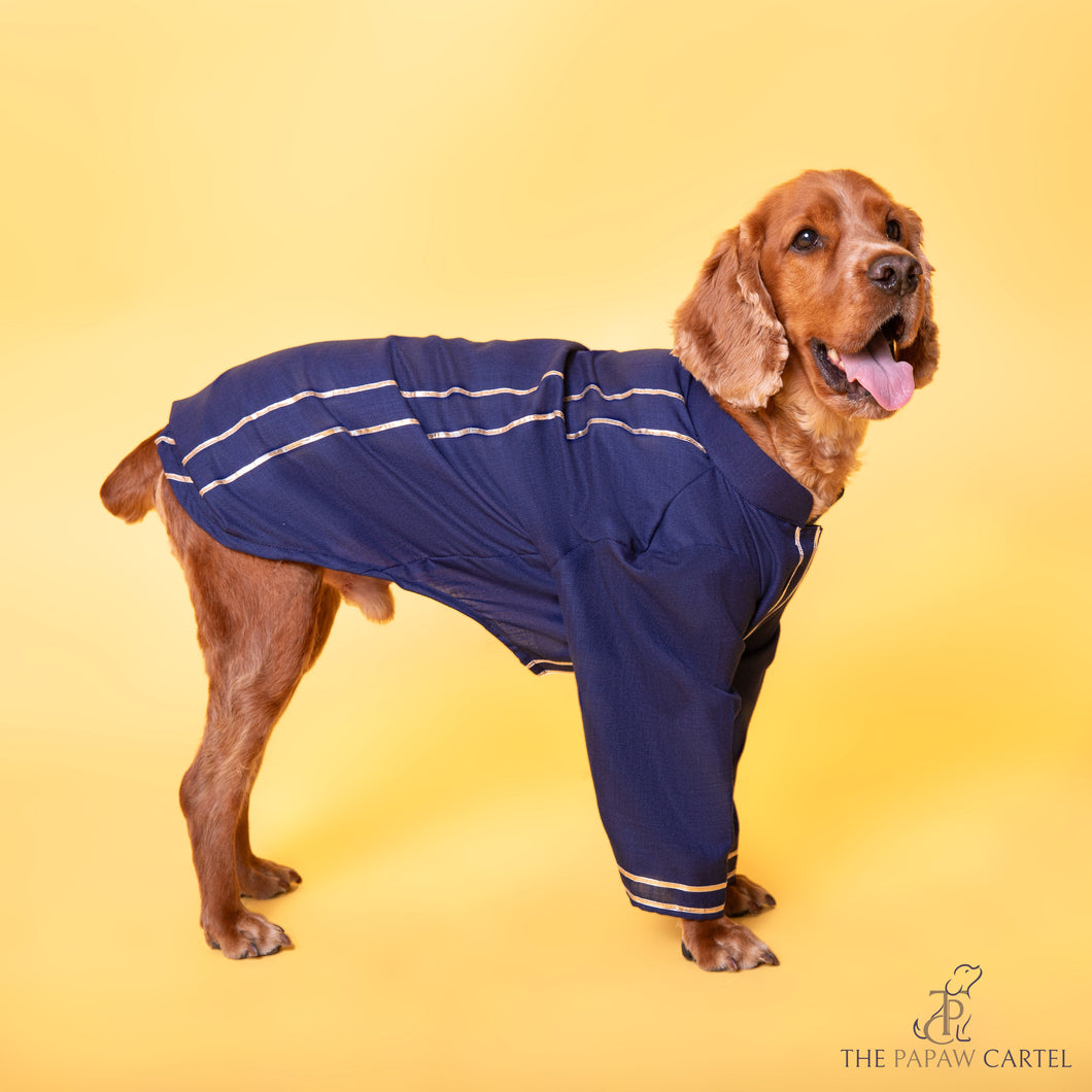 Classic Navy Blue Gotapati Kurta For Dogs