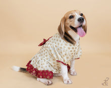 Load image into Gallery viewer, White &amp; Red Box Pleated Dress With Puffed Sleeve &amp; Bow