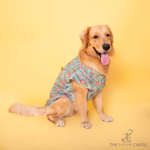 Indo Blue Floral Sleeveless Jacket With Pocket Square For Dogs