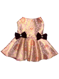 Pink & Golden Brocade Frock With A Bow