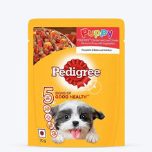 Load image into Gallery viewer, Pedigree chicken and liver chunks in gravy with veg puppy dog wet food