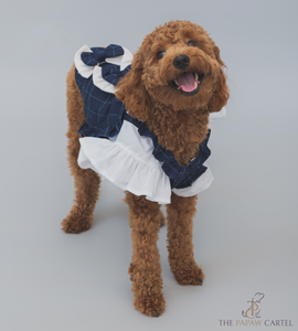 Navy Blue And White Checkered Tuxedo Dress