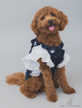 Load image into Gallery viewer, Navy Blue And White Checkered Tuxedo Dress