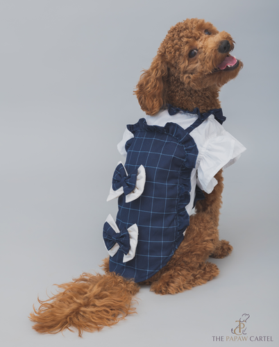 Navy Blue And White Checkered Tuxedo Dress