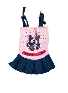 Furever Young Denim Tie Up Dog Tshirt Dress